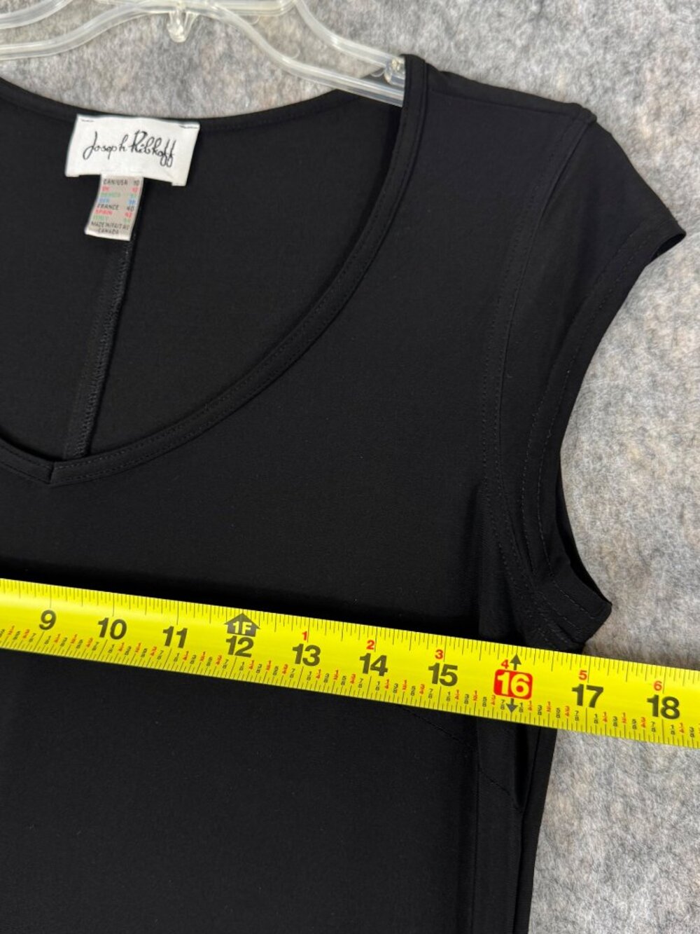 Joseph Ribkoff Dress Black Jersey Midi Side Ruching V Neck Sz 10 Short Sleeve - Picture 9 of 13